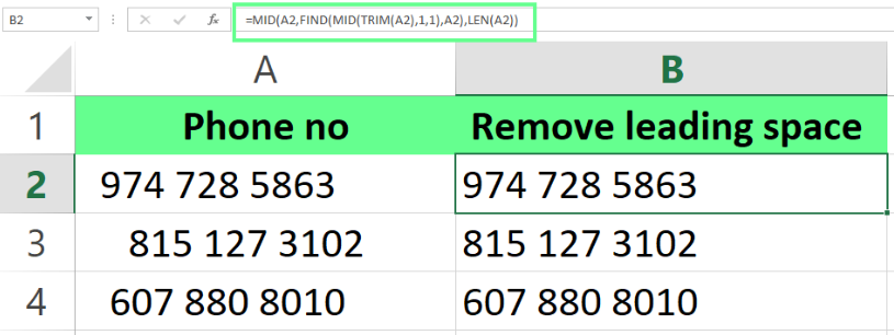 removing only leading spaces in Excel. 8