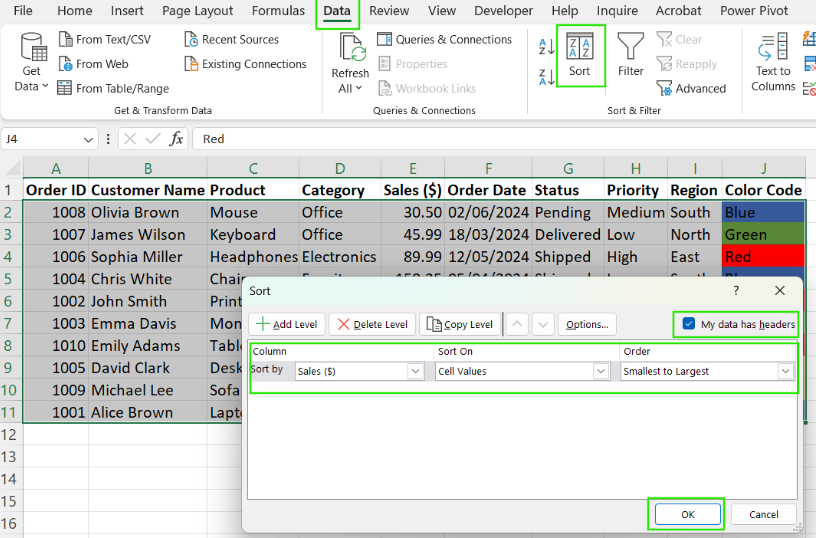 How to sort by number in Excel. 5