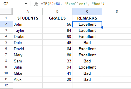 Assigning remarks to all the students using the IF statement. 6
