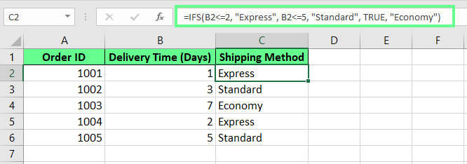 Handle #N/A error using the final ELSE condition in Excel IFS function. 3