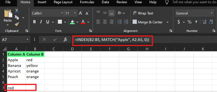 INDEX MATCH result before a column is inserted between A and B. 4