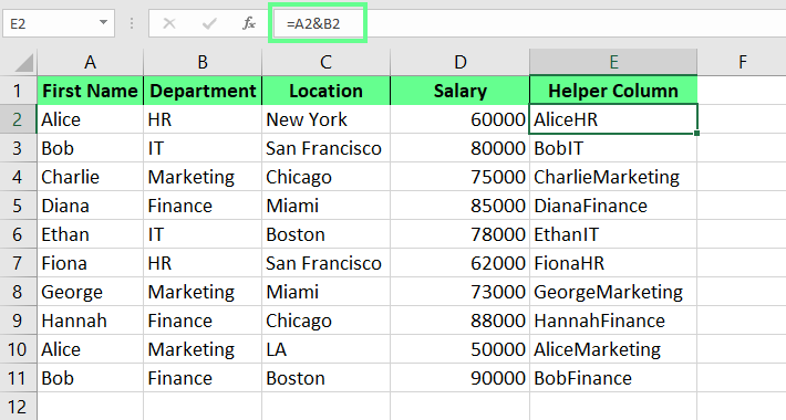 creating a helper column in excel. 3