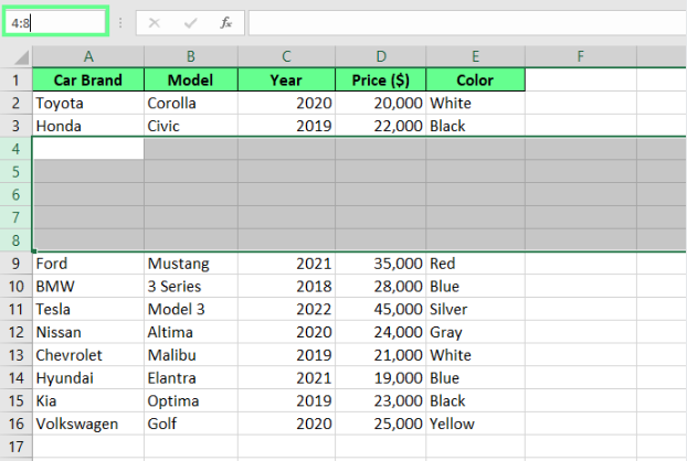 Nouvelles lignes ajoutées en utilisant la technique de la Zone Nom dans Excel. 6