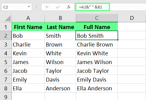 Combine columns using ampersand symbol & in excel. 1