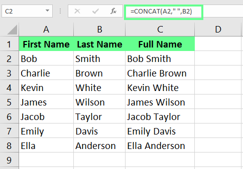Combine two columns in one using CONCAT() function in Excel. 2
