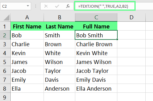 Combine cells using the TEXTJOIN() function in excel. 3
