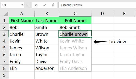combine two columns using Flash Fill in Excel. 4