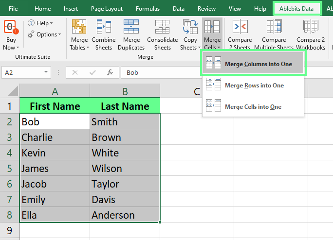Select two columns to merge into one in excel using add-in. 8