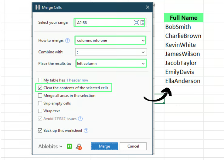 Merge cells using Add-ins in Excel. 9