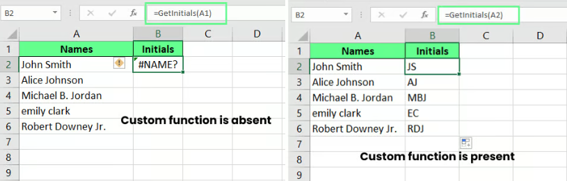 Missing custom function causes #NAME? error in Excel. 7