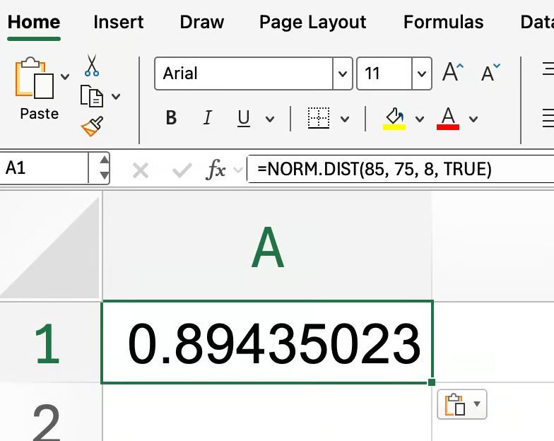 Excel NORM.DIST() function with TRUE 2