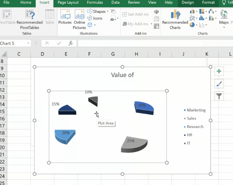 exploded pie chart in Excel 3