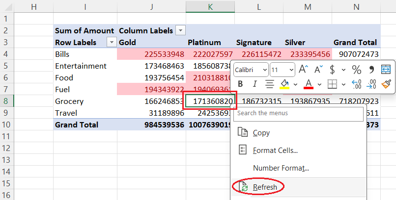 How to refresh a pivot table with conditional formatting after updating the source table. Image by Author. 6