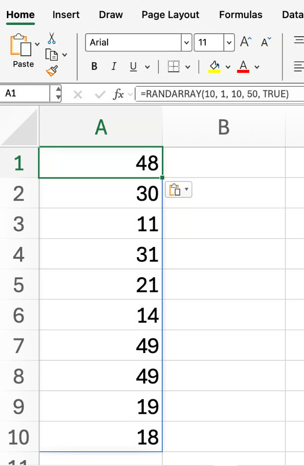 RANDARRAY() function in Excel with whole numbers 3