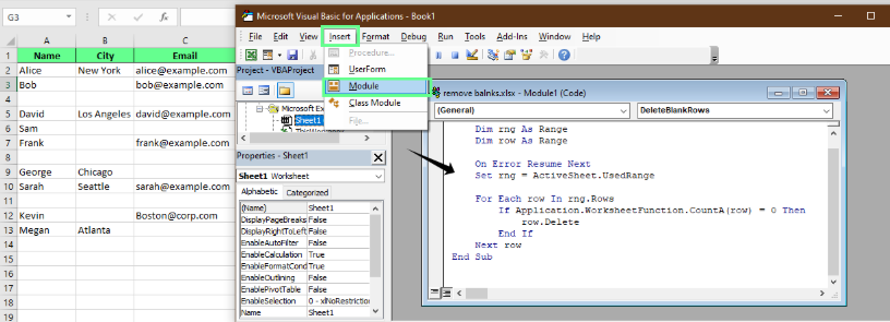 Löschen völlig leerer Zeilen mit dem VBA-Editor in Excel. 5