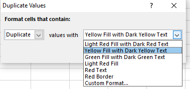 重複的值對話方塊 2