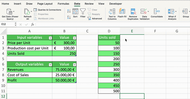 Create a one-way data table in Excel 5