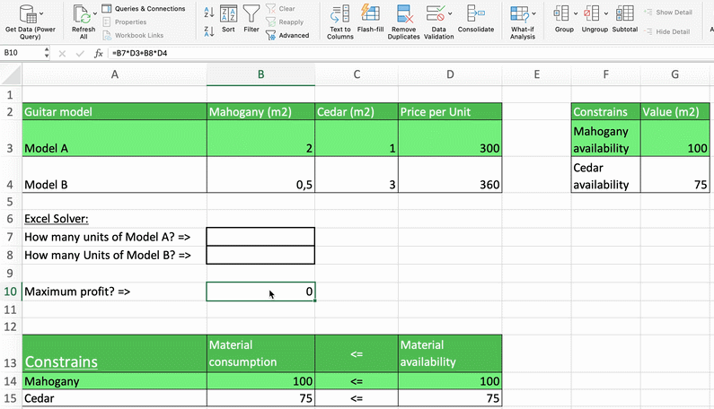 How to use Solver to find the optimal values of unit 9