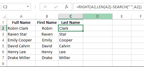 Using an Excel formula to extract the first name from the full name 10