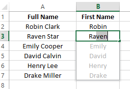 Getting First Name using the Flash Fill in Excel 12