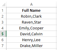 An Excel table containing names 6