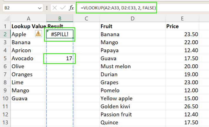 Excel #SPILL! error from VLOOKUP() function 10