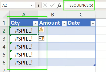 #SPILL! error in Excel caused by dynamic arrays inside tables 2
