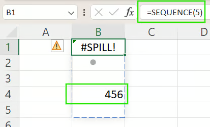 Obstructed spill range in Excel 3