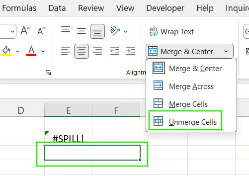 Unmerge cells in Excel 7