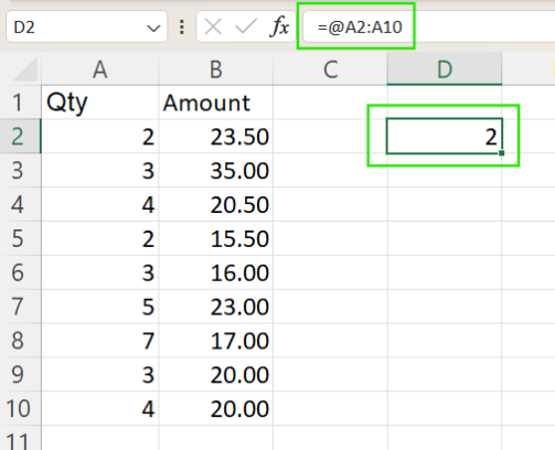 Using the @ operator to get a single value from a dynamic formula 9