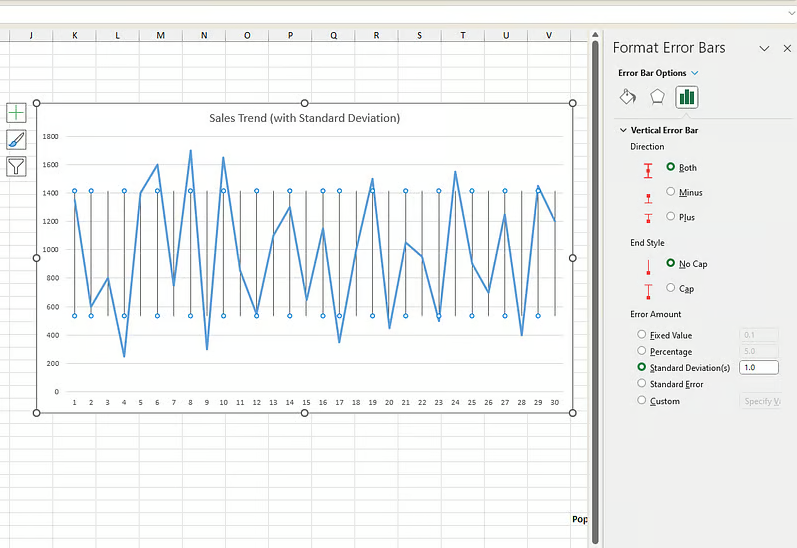 Formatting the standard deviation bars in Excel 11