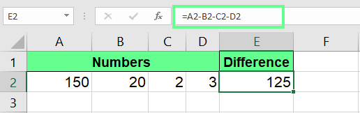 Subtracting multiple cells in Excel. 3