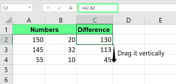 Subtracting multiple cells in Excel. 4