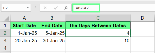 Subtracting the dates in Excel. 9