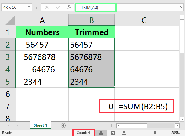 Excel에서 숫자 값에 TRIM 사용하기. 3