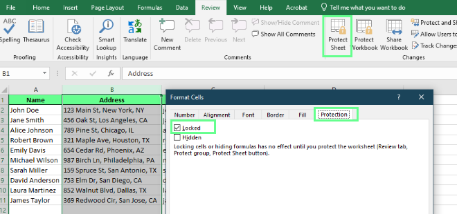 Protect and unprotecting specific cells in the Excel sheet. 7