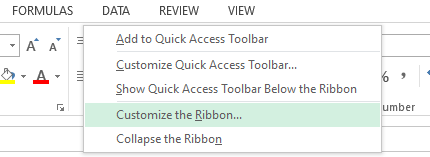 customizing the ribbon in Excel 2