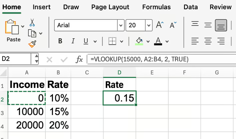 VLOOKUP de Excel con coincidencia aproximada 3