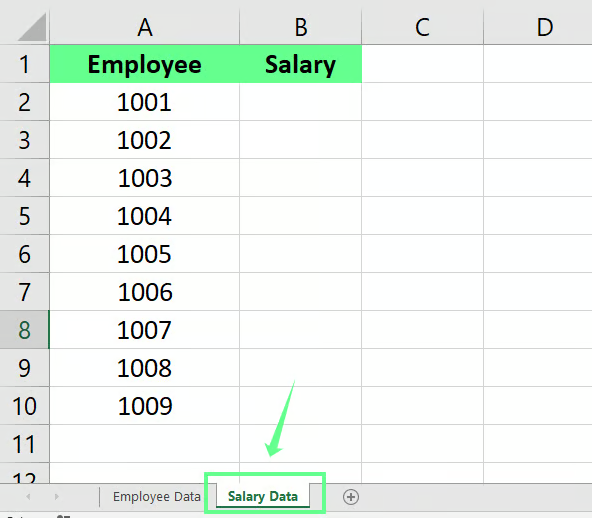 Sheet 2 named as Salary Data in Excel 2