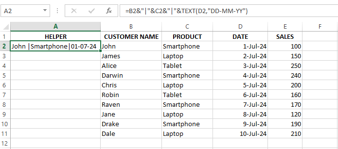 Formatting the date using the TEXT formula. 5
