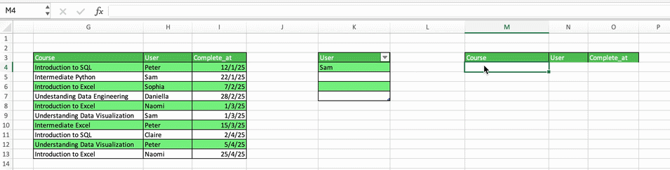 Filtrado dinámico de matrices 7