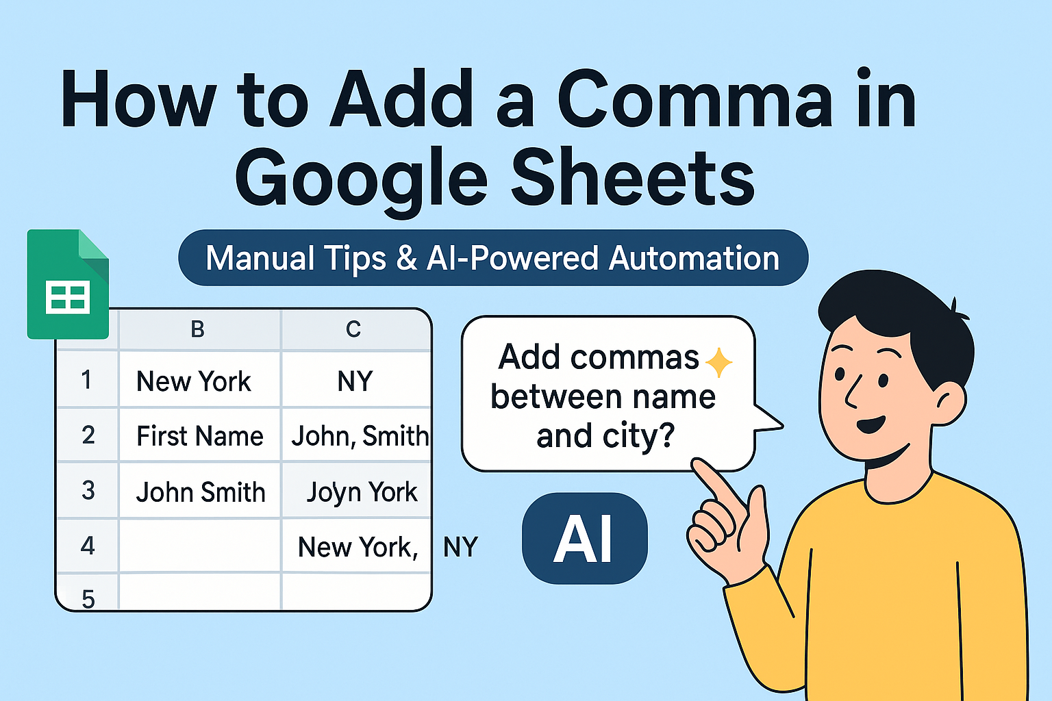 Cómo agregar una coma en Google Sheets: 5 métodos eficientes