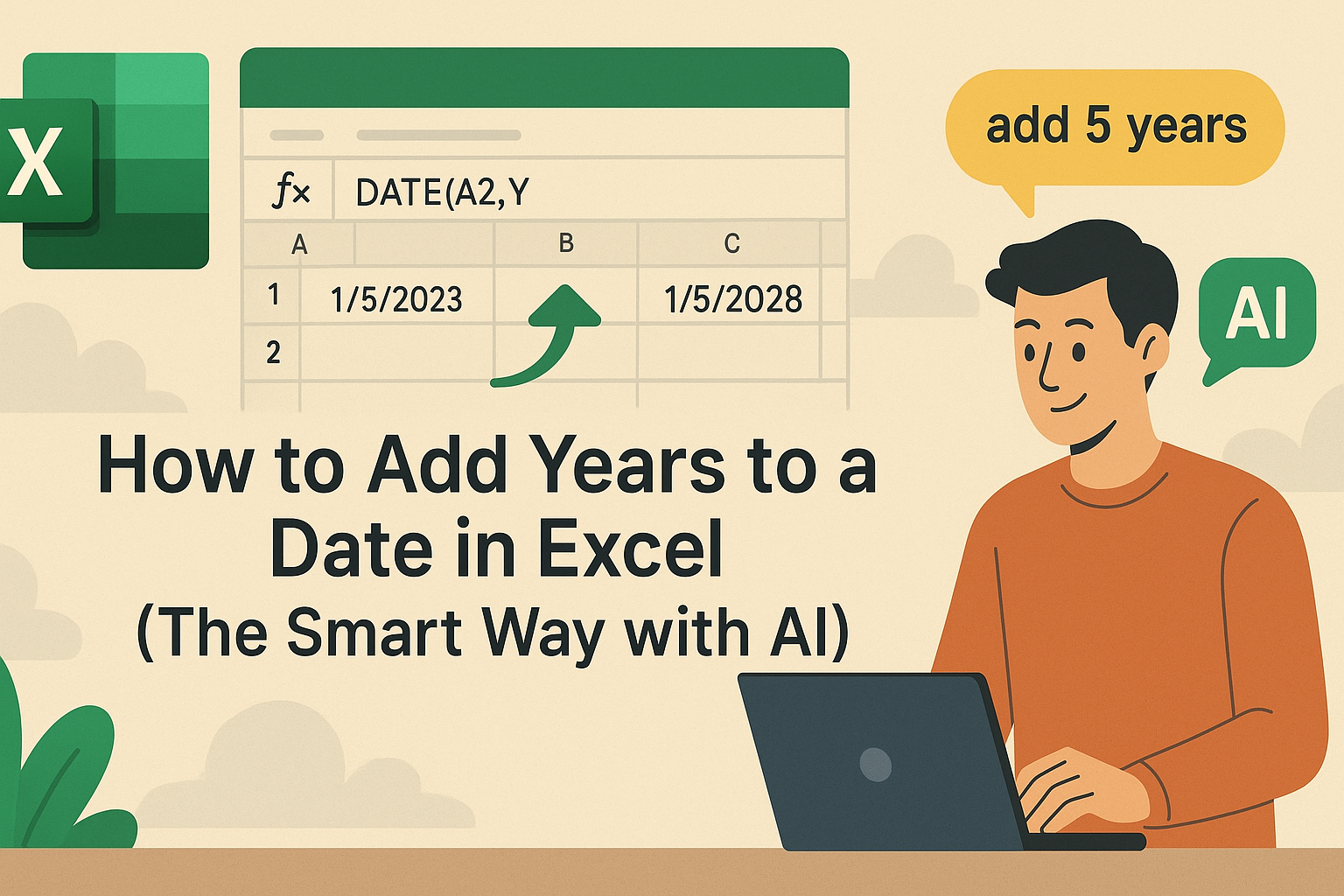 So fügen Sie Jahre zu einem Datum in Excel hinzu (Die intelligente Methode mit KI)